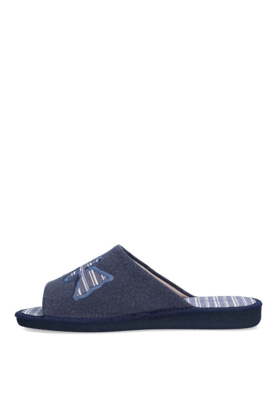 GARZON Scarpe Da Casa Uomo Estate - Pantofola Senza Punta Blu, Taglia 44 EU - Tessuto Fresco, Suola Gomma Naturale Antiscivolo, Prodotto In Spagna