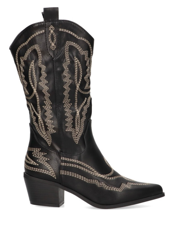 Bota Campera De Media Caña Para Mujer, Boots De Cowboy De Tacón Ancho